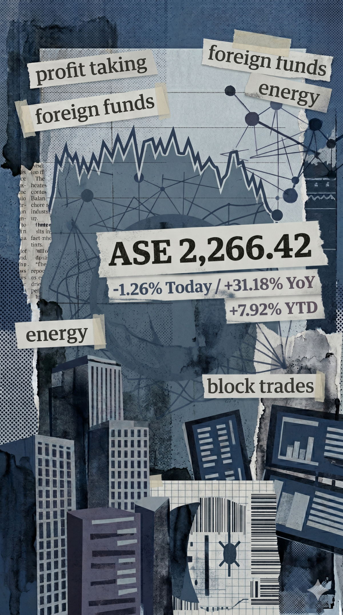 Euronext Athens: Ο Γενικός Δείκτης στις 2.266 μονάδες με πτώση 1,26% — διόρθωση σε αγορά που re‑rating
