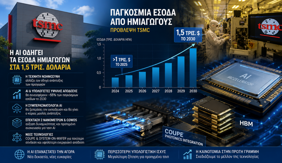TSMC: Η τεχνητή νοημοσύνη σπρώχνει τα τσιπ στο 1,5 τρισ. δολάρια